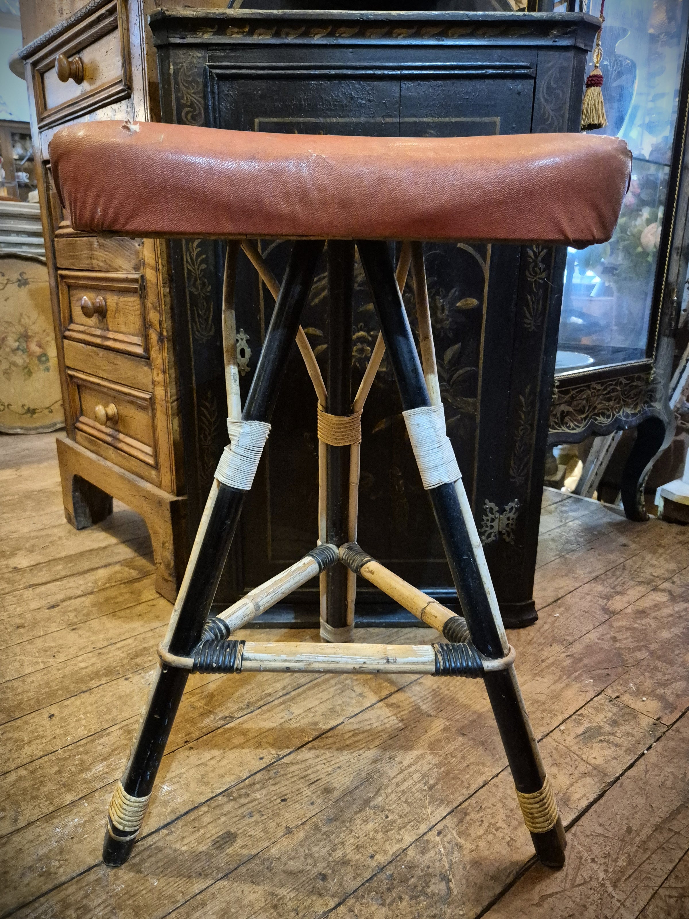 Mid century Kidney shaped seat stool with cane legs