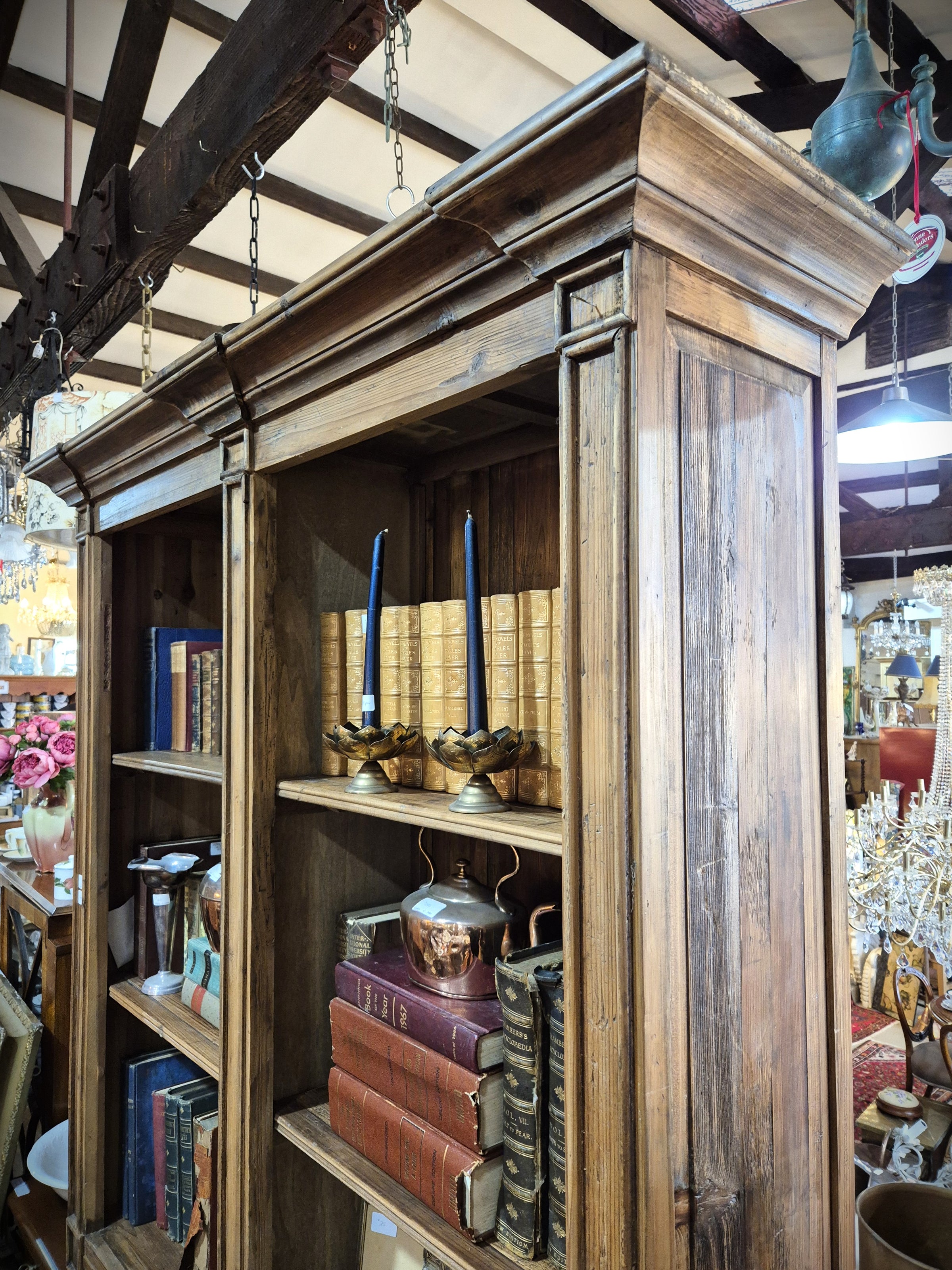 Side view of reproduction Baltic pine bookcase