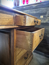 Vintage Oak Partners Desk - showing the drawers pulled out. You can see the dove tailing.