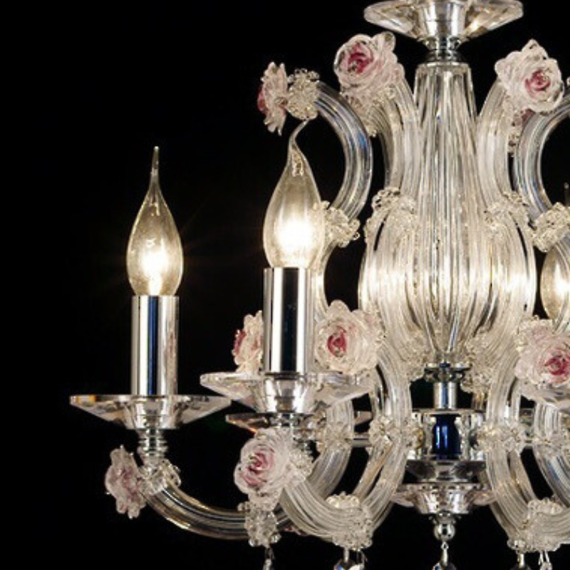 Light bulbs.  Photo of a Chandelier with lit light bulbs