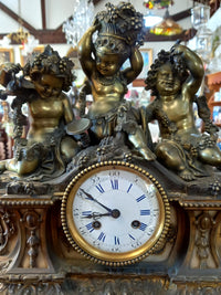 Bronze Figural Mantel Clock on Marble Base