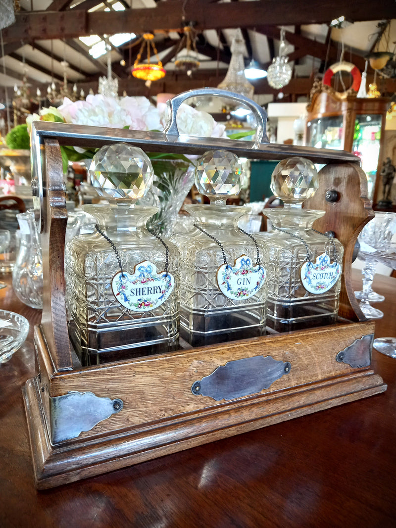 English Oak Tantalus & Decanters