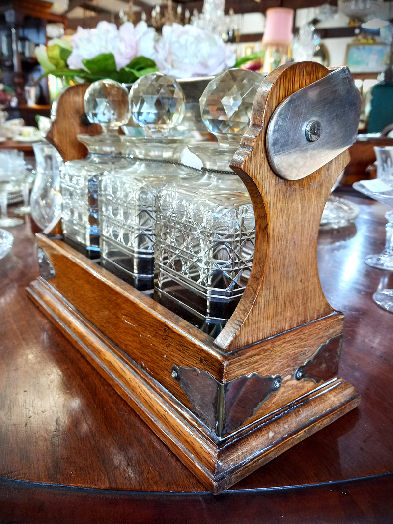 English Oak Tantalus & Decanters