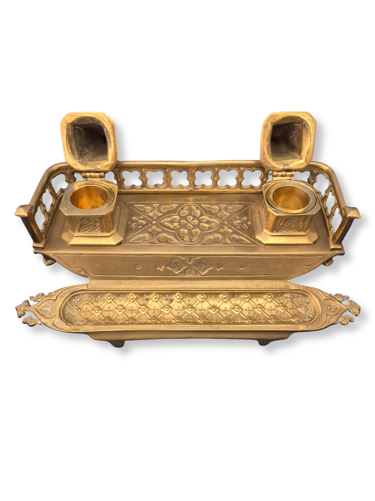 Victorian Double Inkwell Standish with lids open