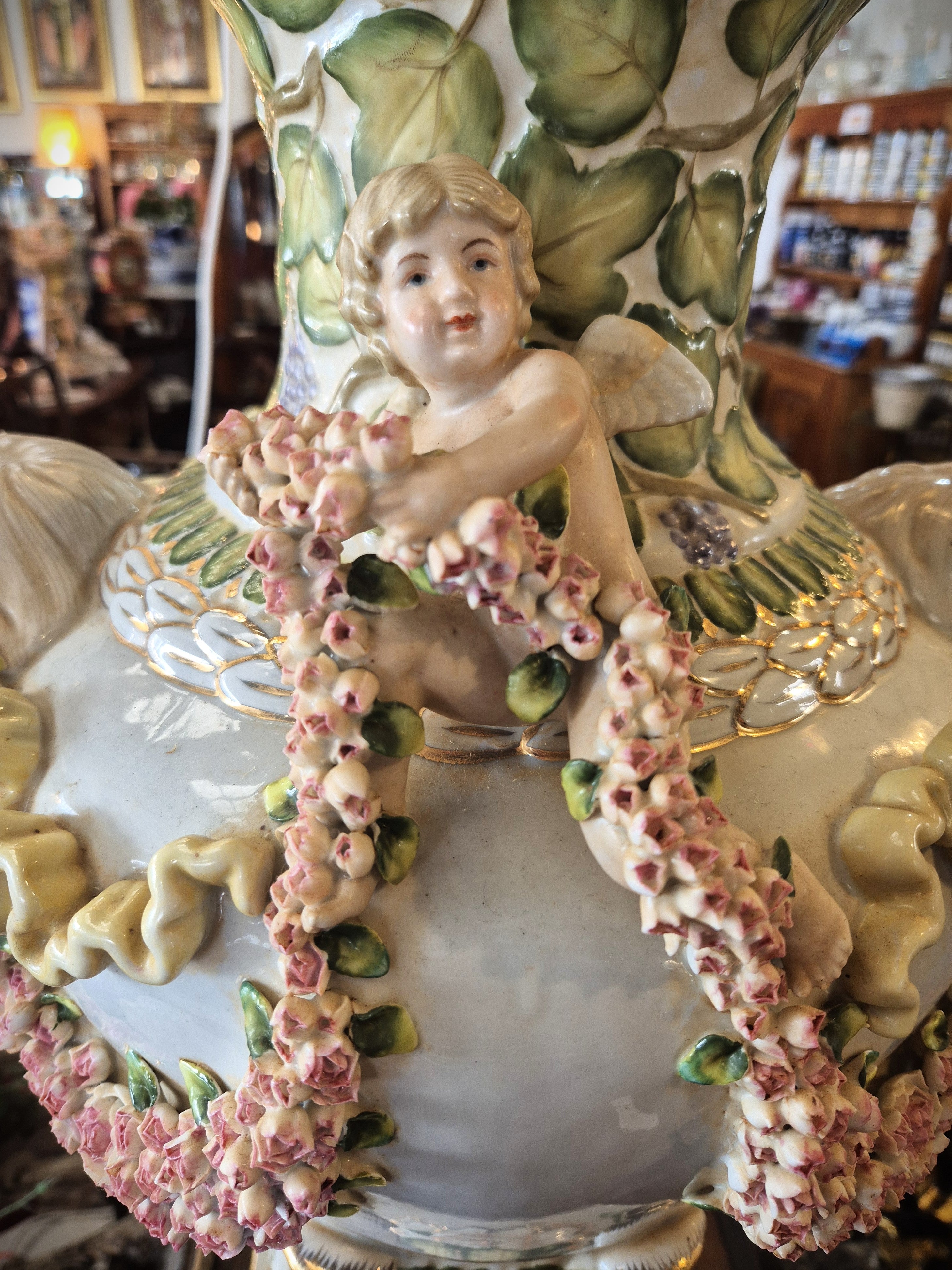 【保管品】CAPODIMONTE パランゾーネマスク　陶器　置物　ITALY Large Capodimonte-Style Urn – Yvonne Sanders Antiques Limited