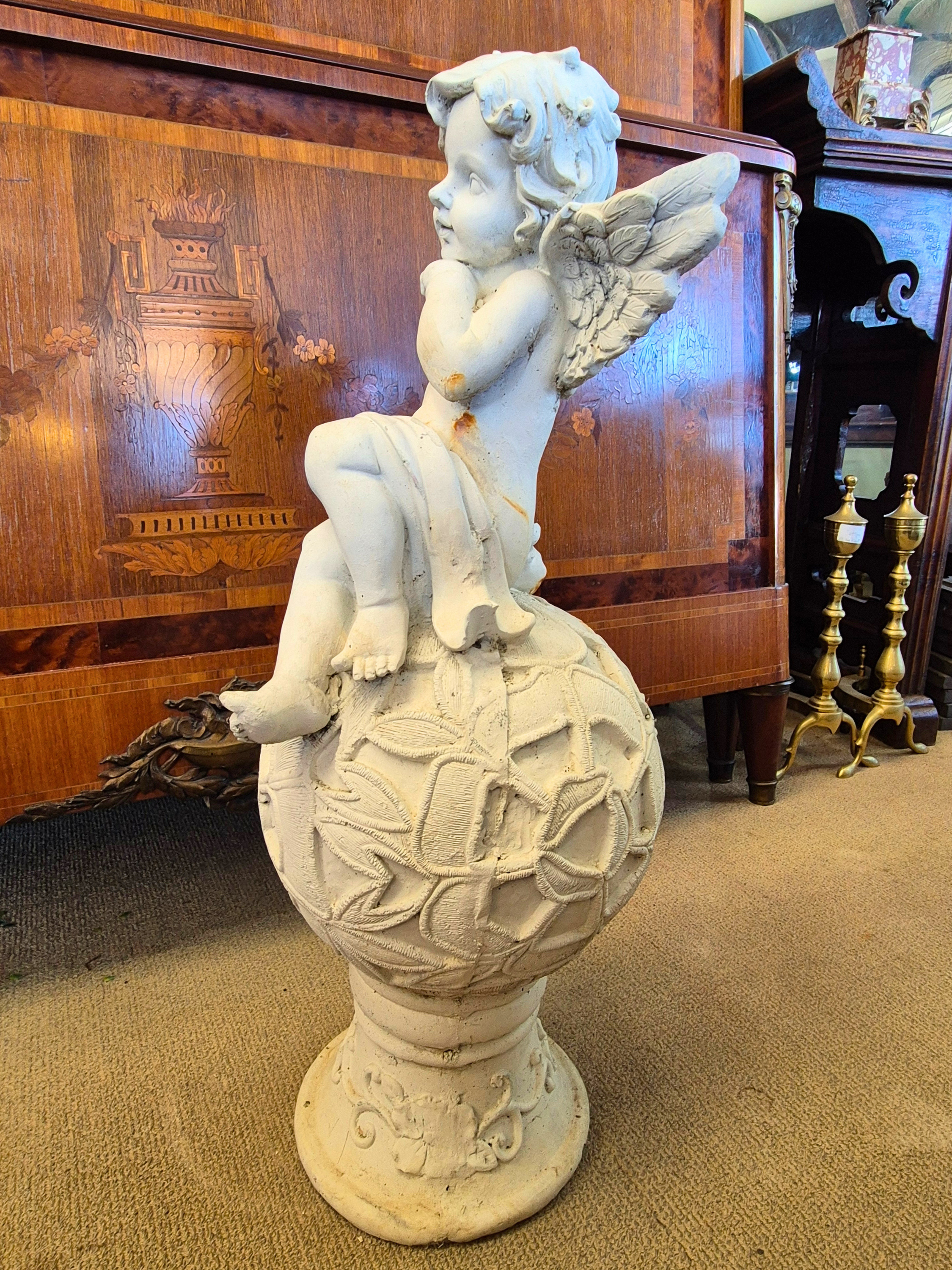 Vintage Cherub Garden Statue side view