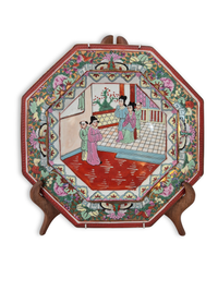 Vintage Famille Rose Enamel Octagonal Plate