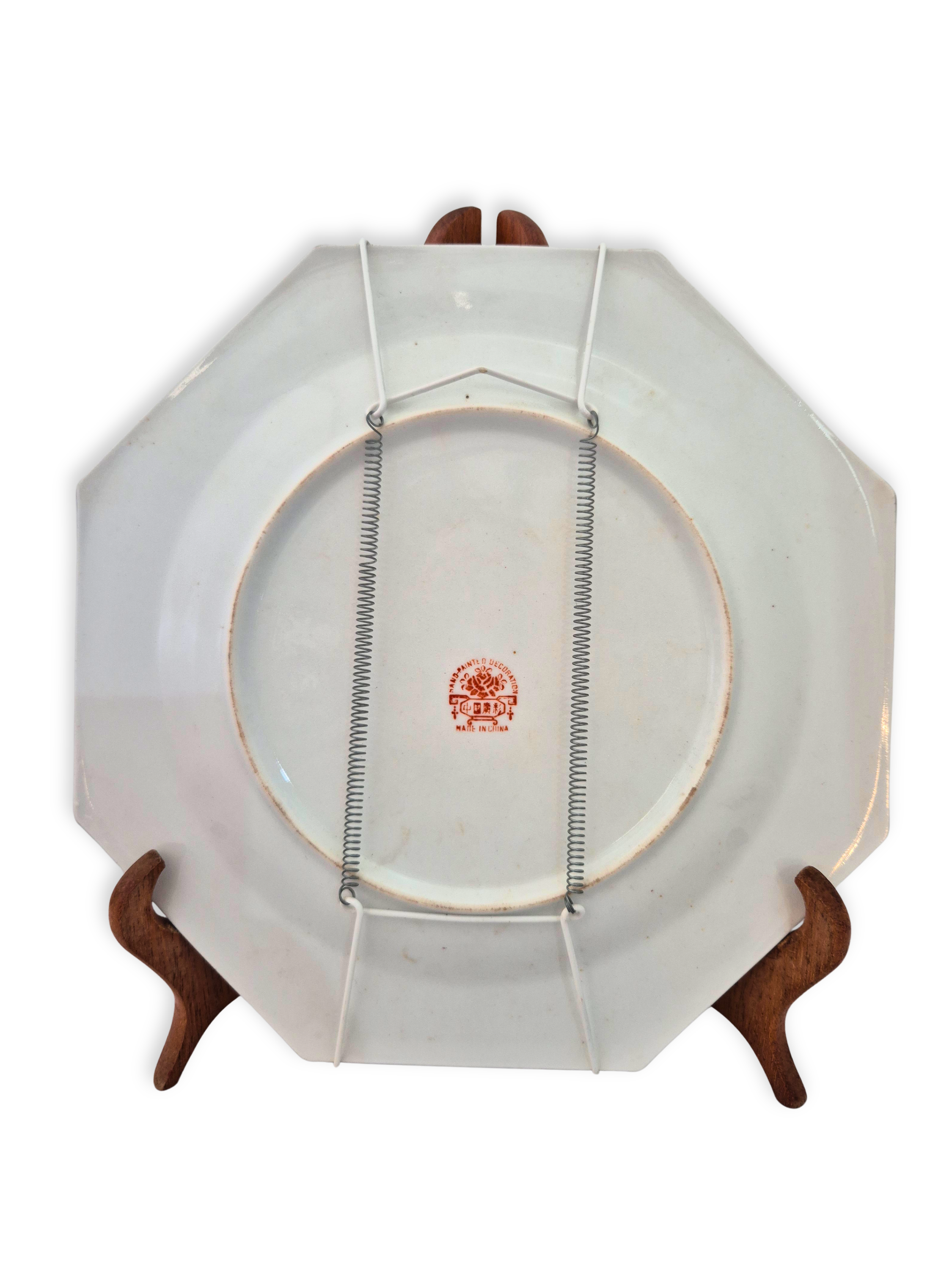 back of Vintage Famille Rose Enamel Octagonal Plate