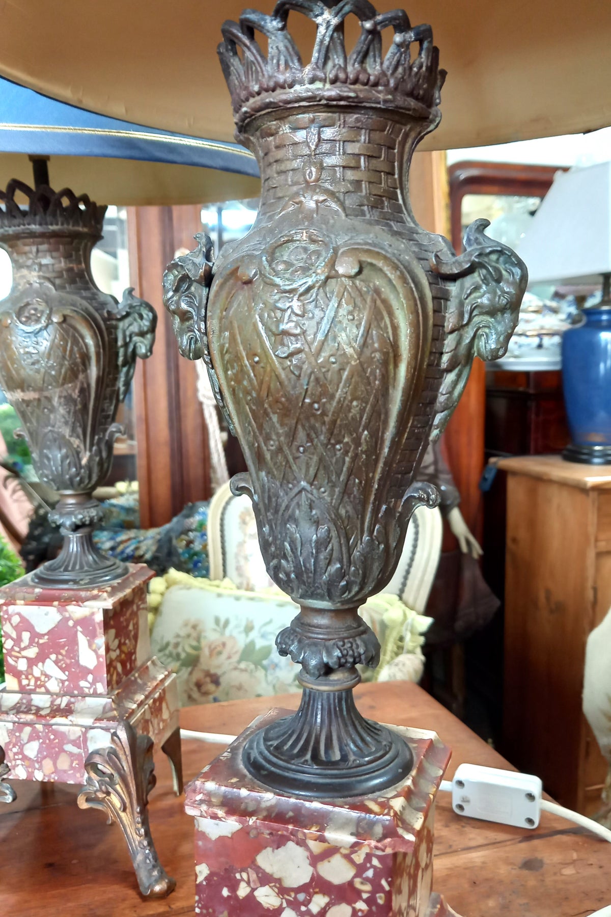 Pair French Marble Base Table Lamps