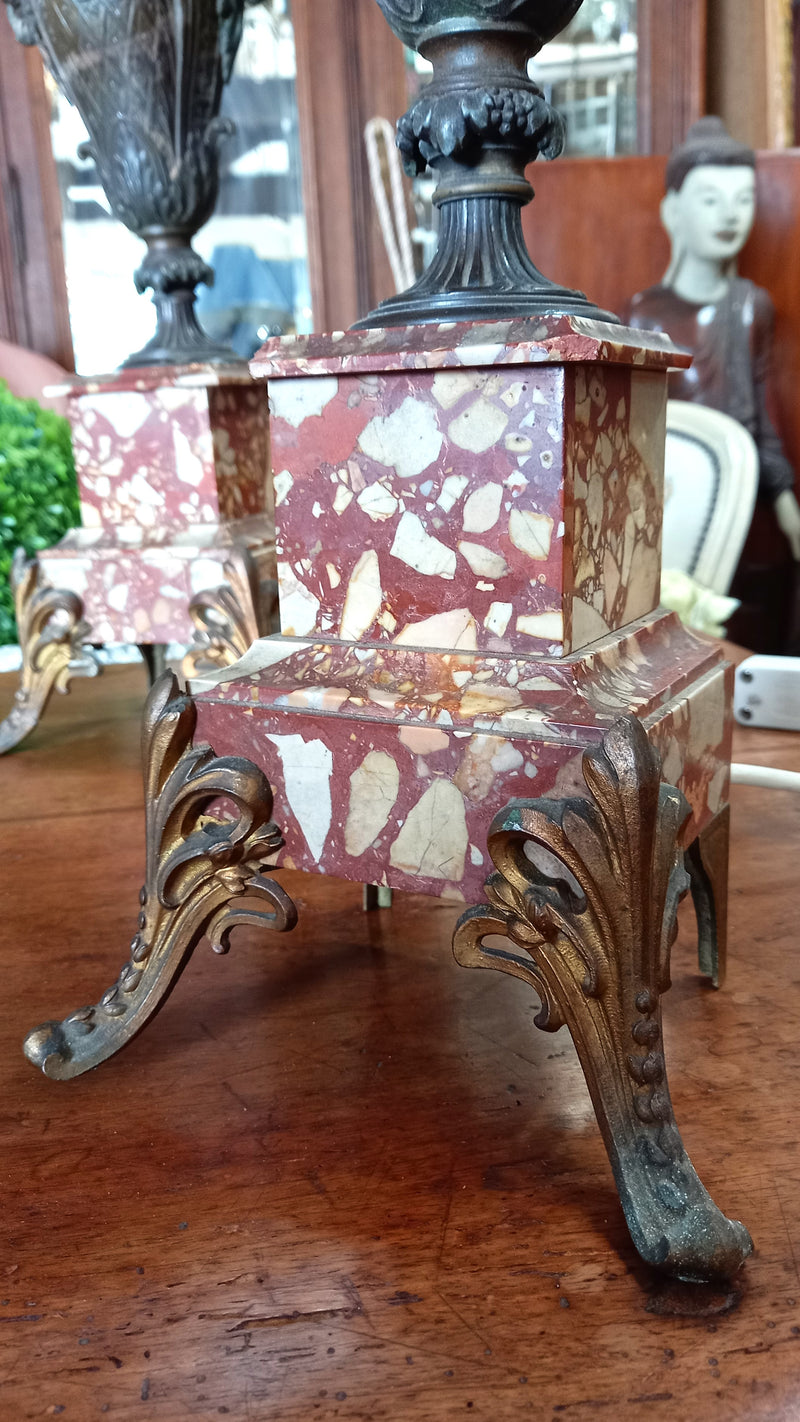 Pair French Marble Base Table Lamps