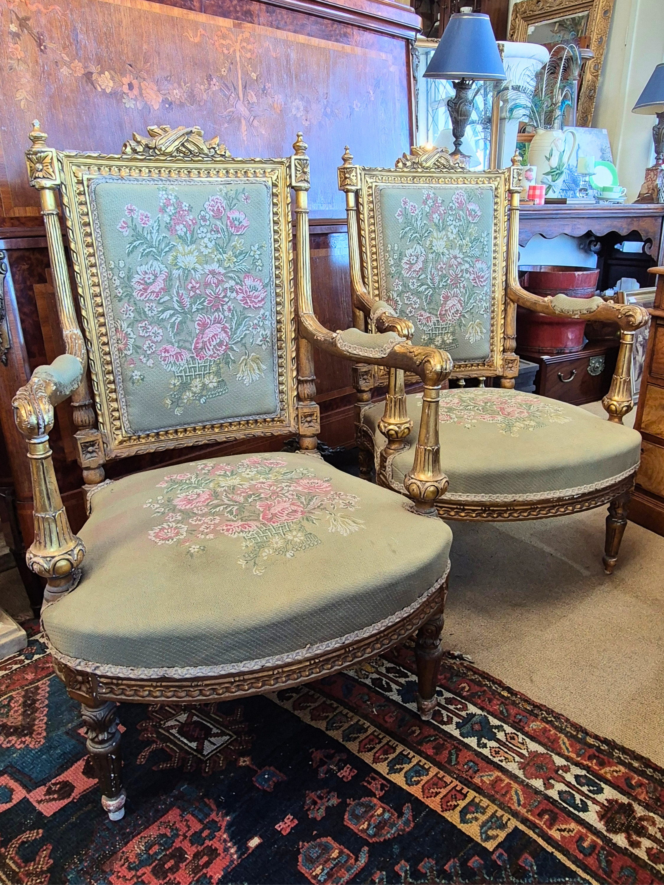 Pair of French Giltwood Armchairs