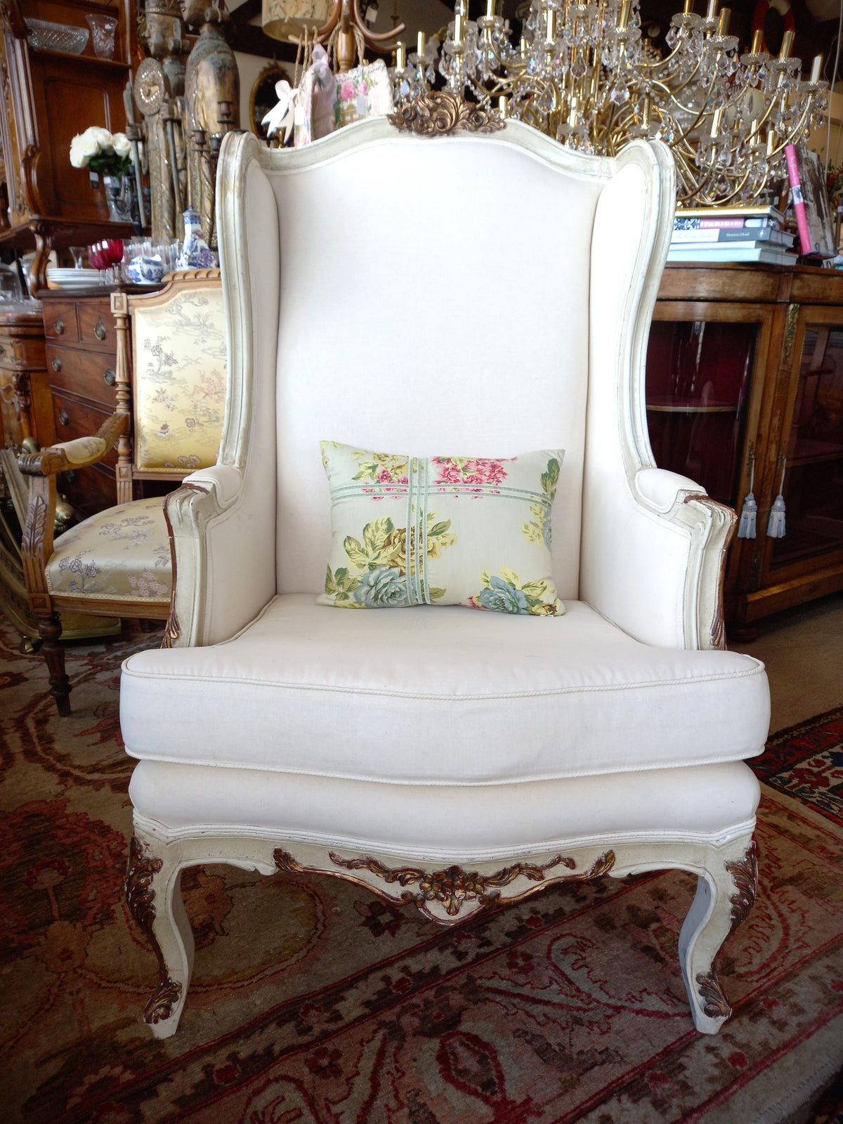 French painted wingback armchair