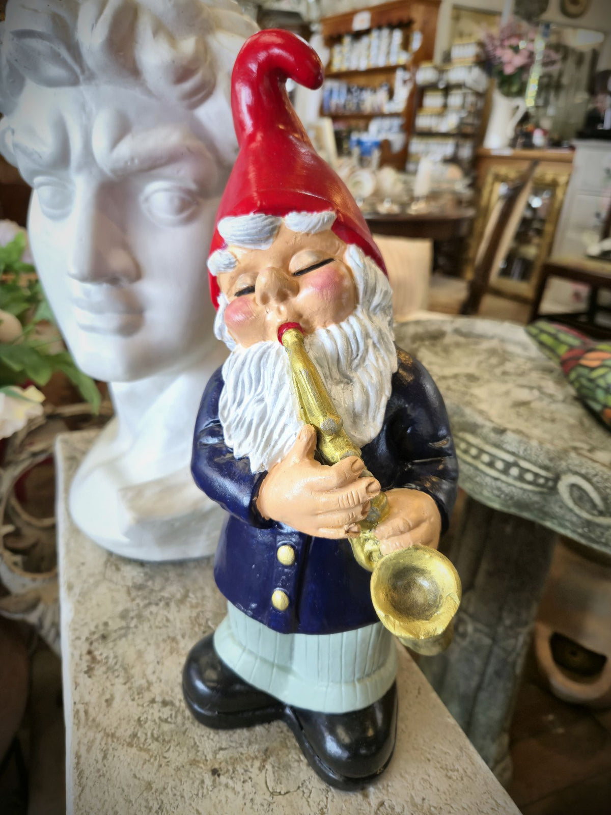 Saxophone playing garden gnome