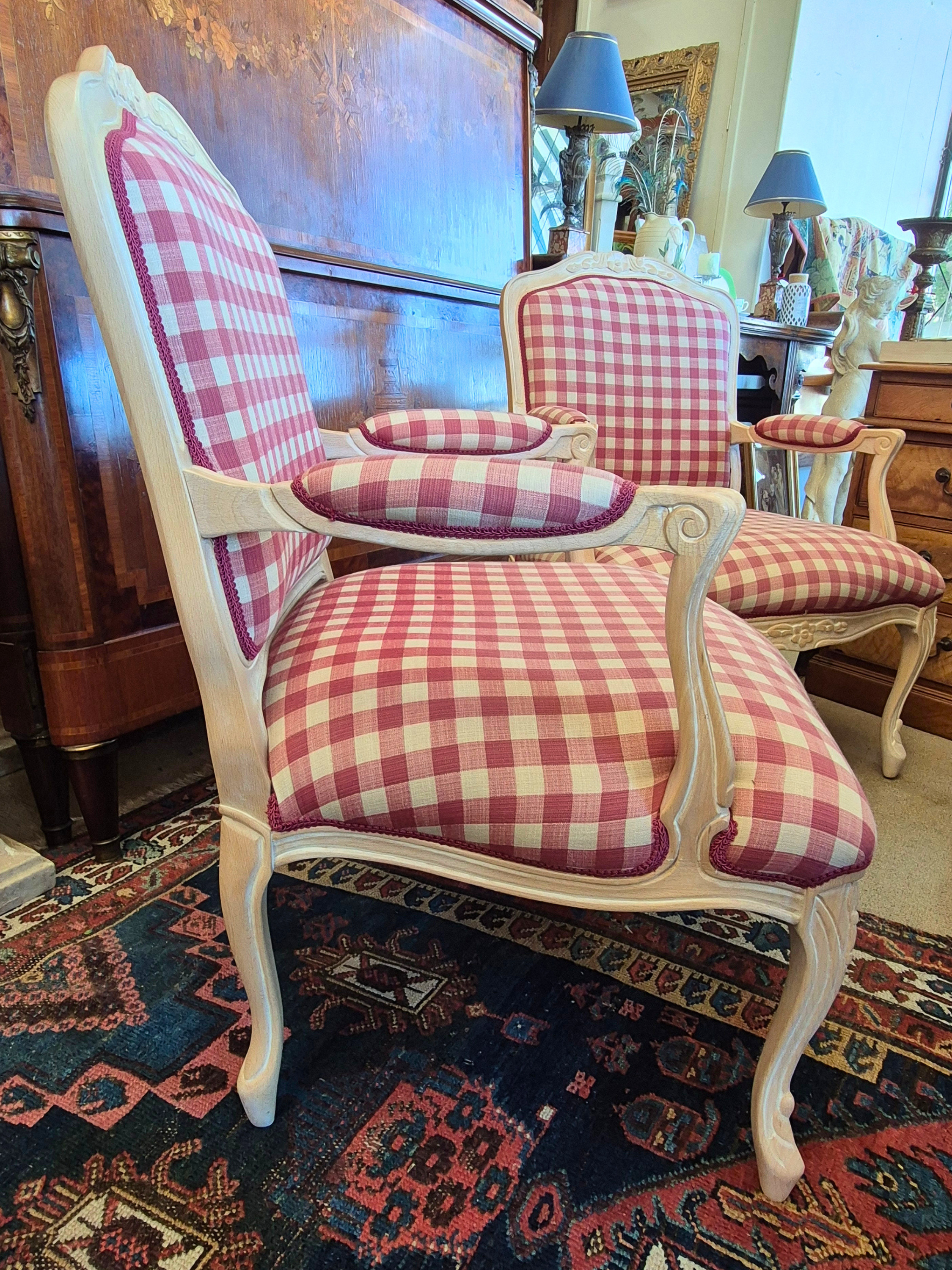 Pair of French Style Gingham Armchairs