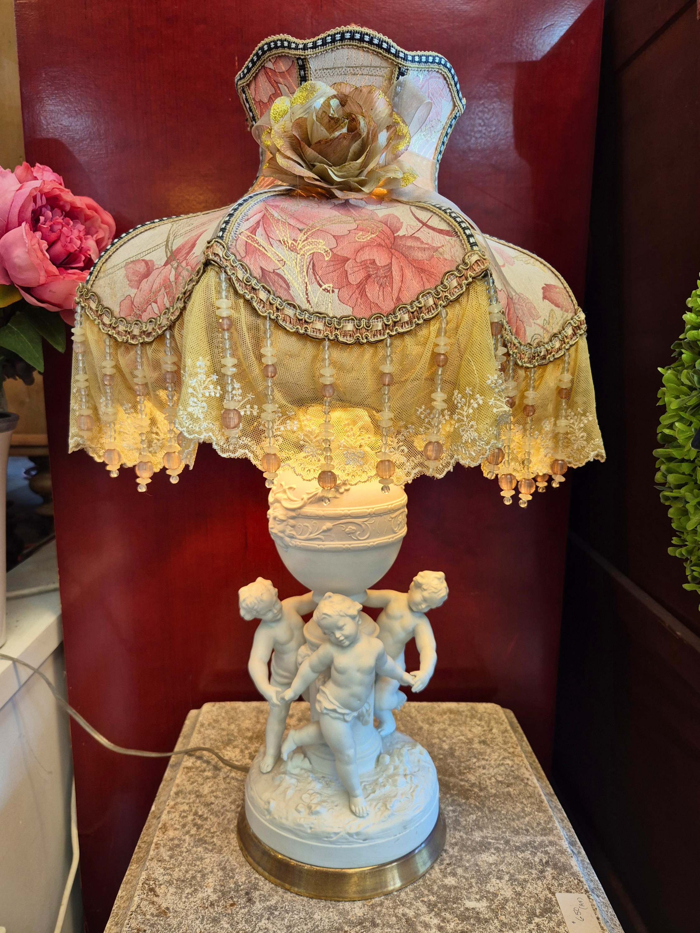 Classical Cherub Table Lamp with Custom Shade