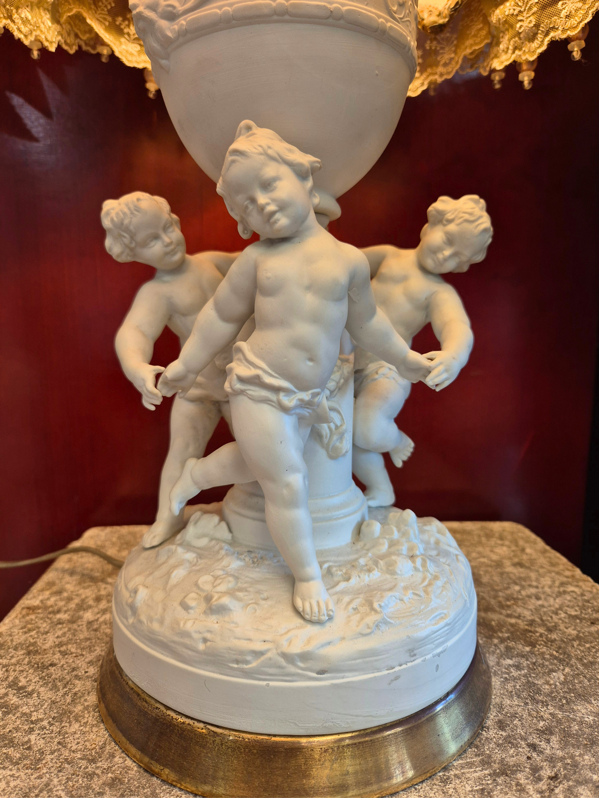 Classical Cherub Table Lamp showing the base with cherubs