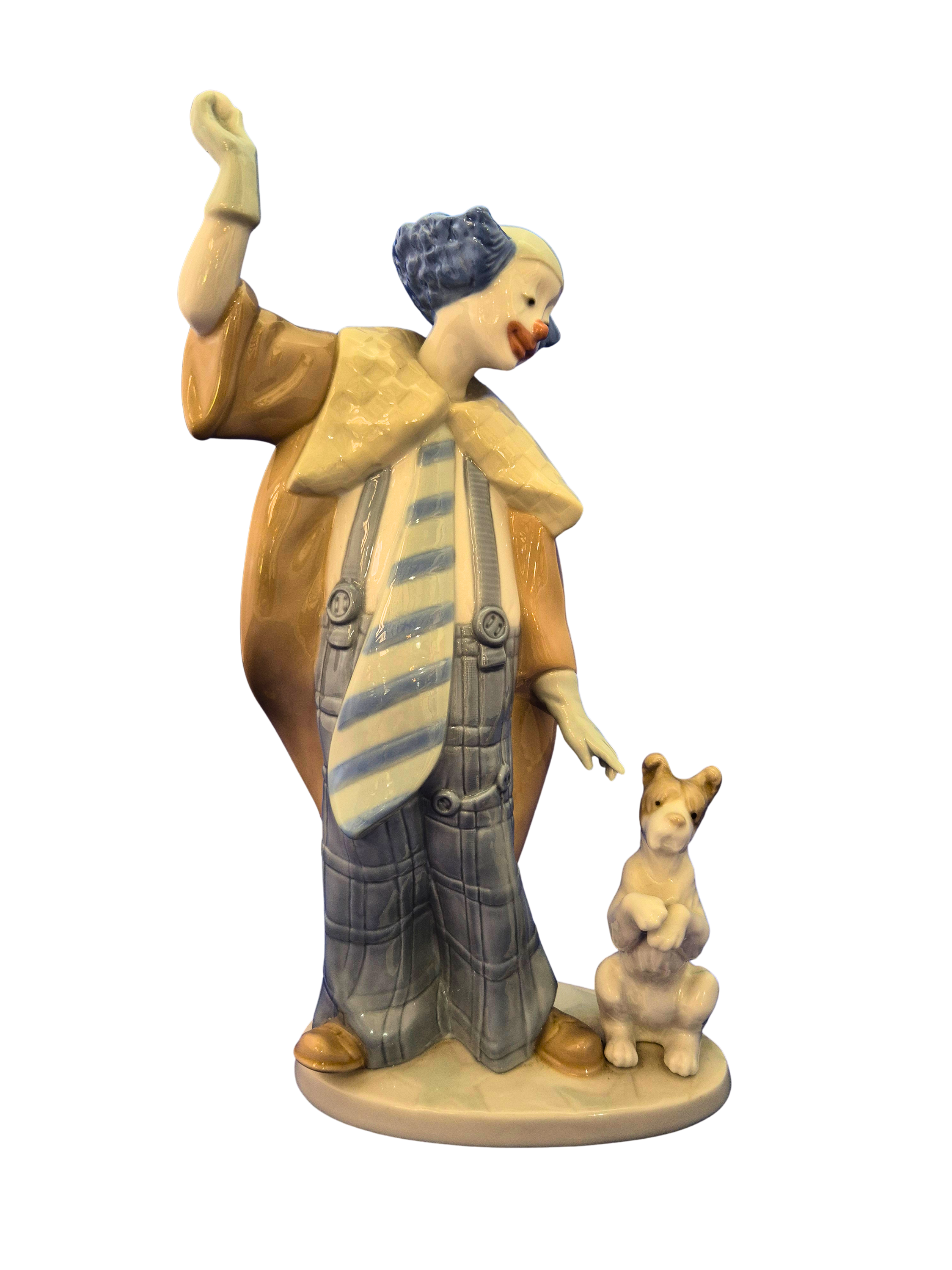 Front view of Lladro Nao Clown with dog figurine