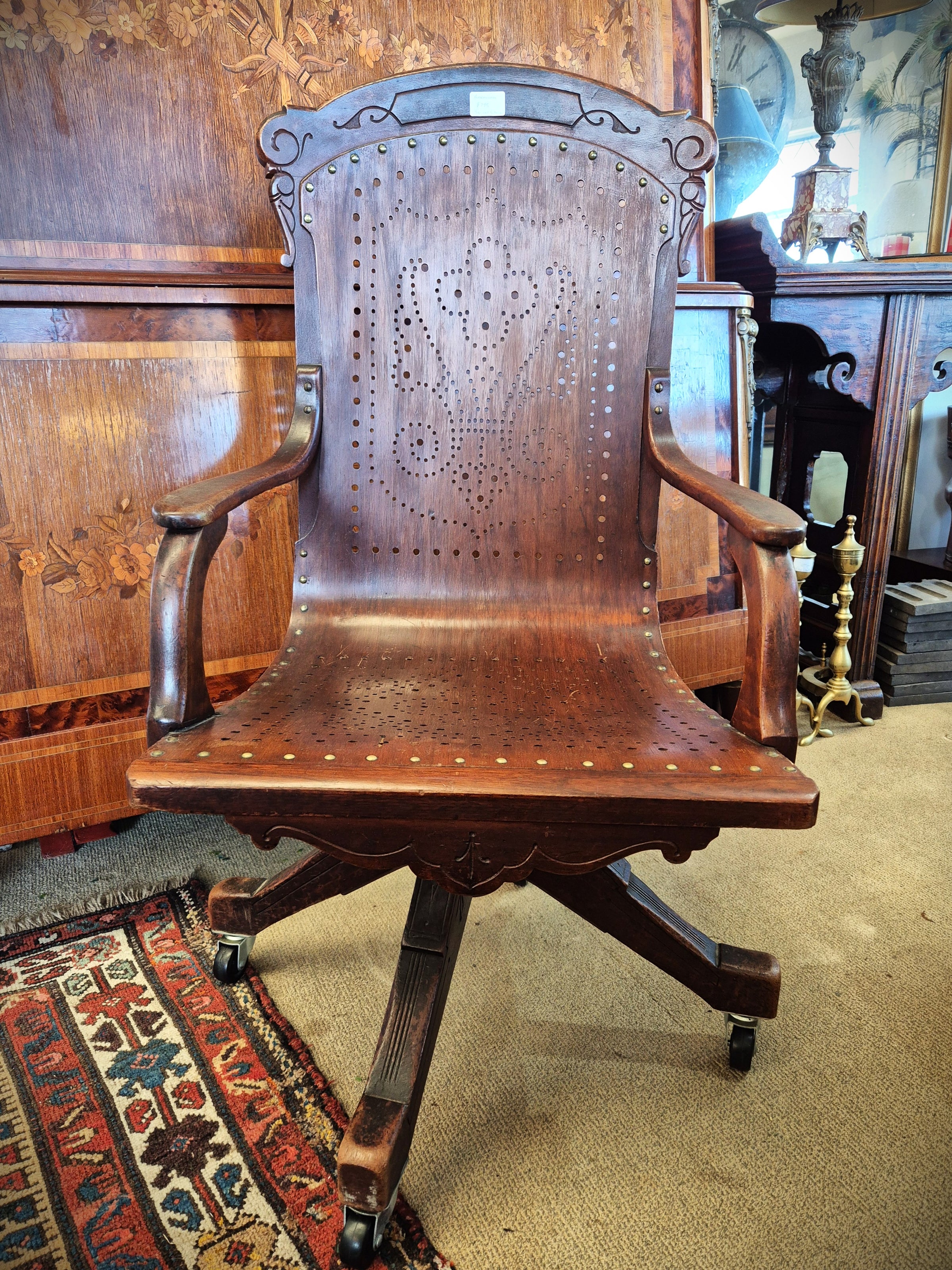 American antique oak swivel office chair