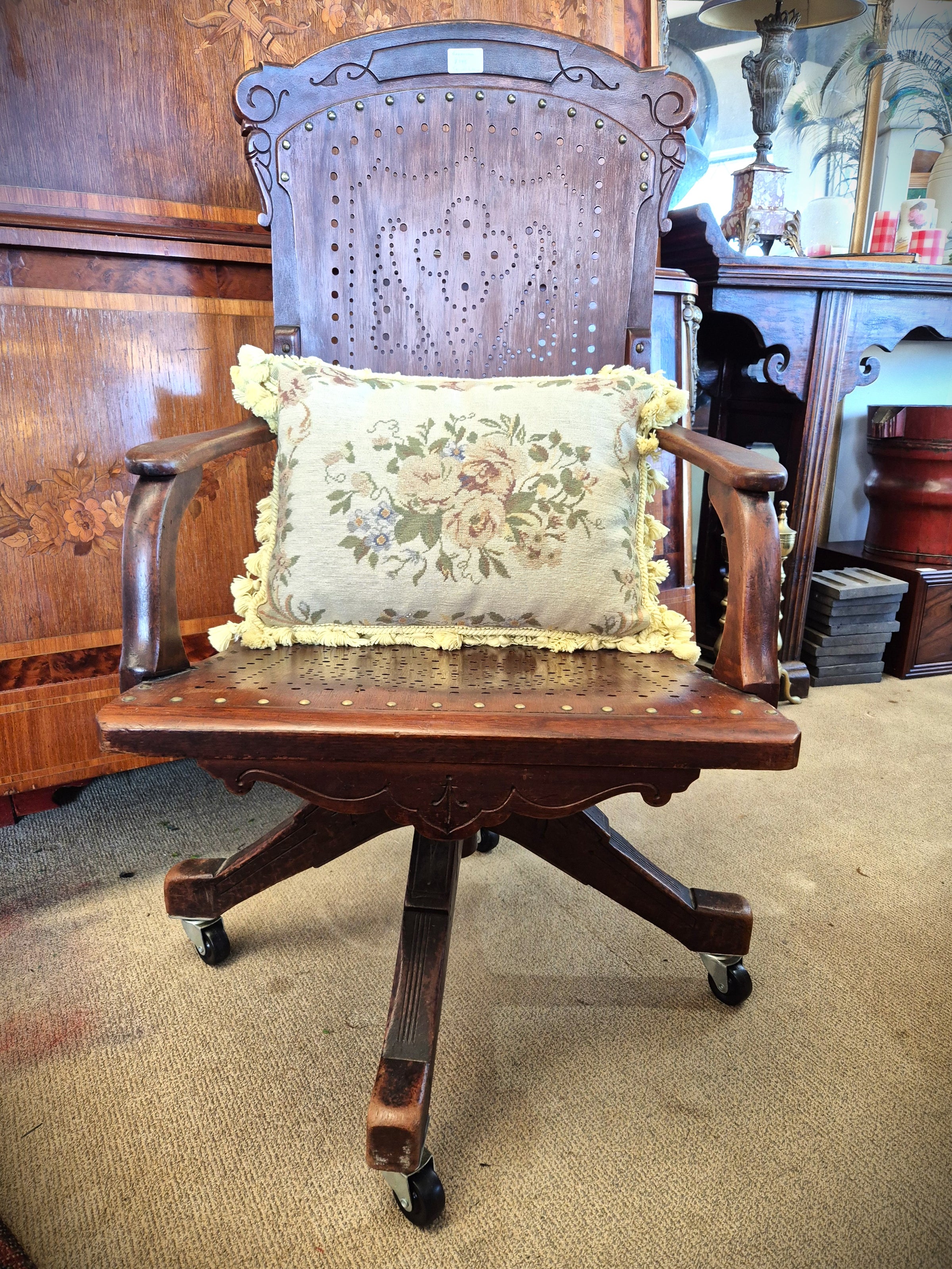 American antique oak swivel office chair.