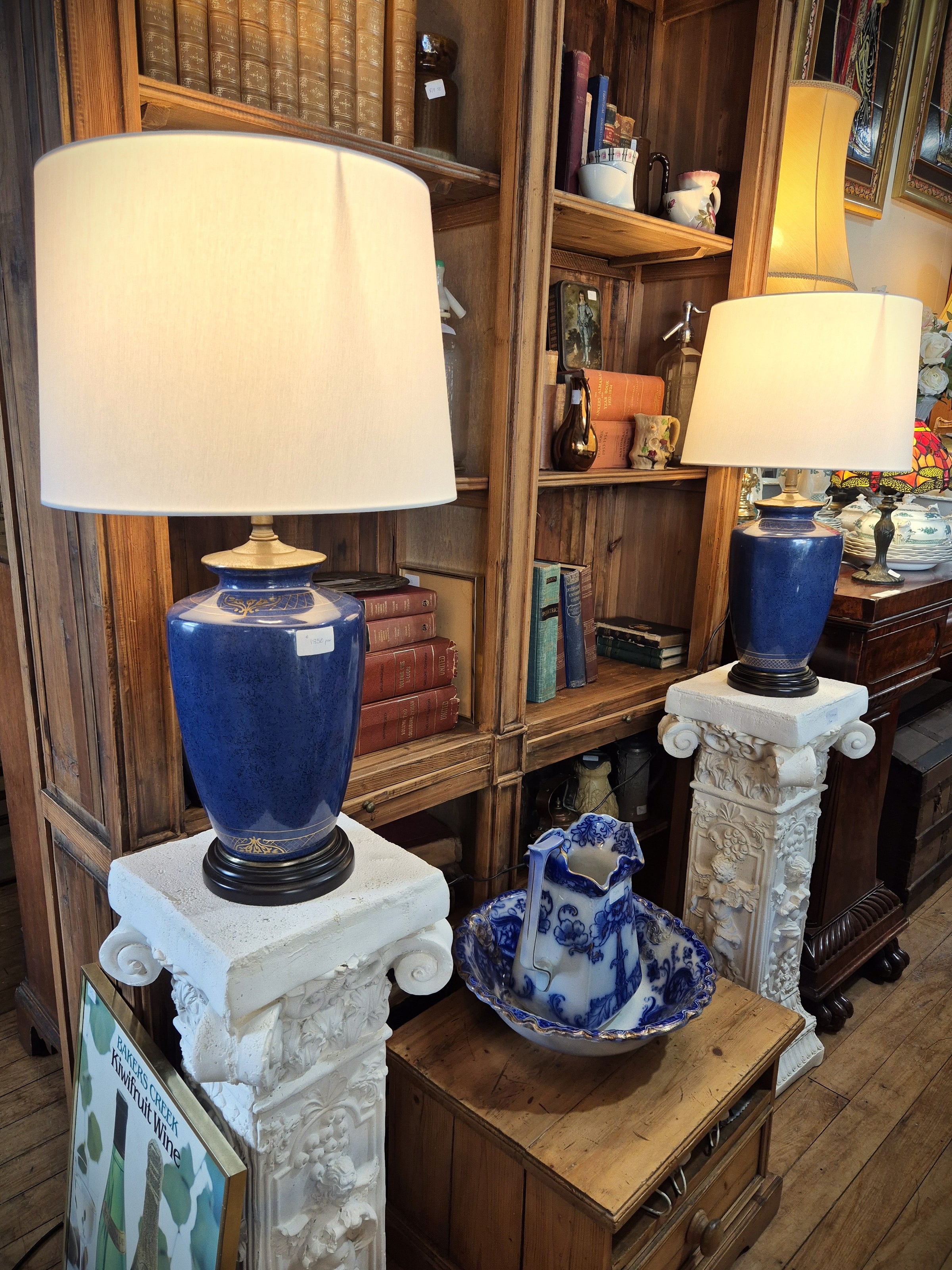 Pair of Chinese Blue & Brass Table Lamps