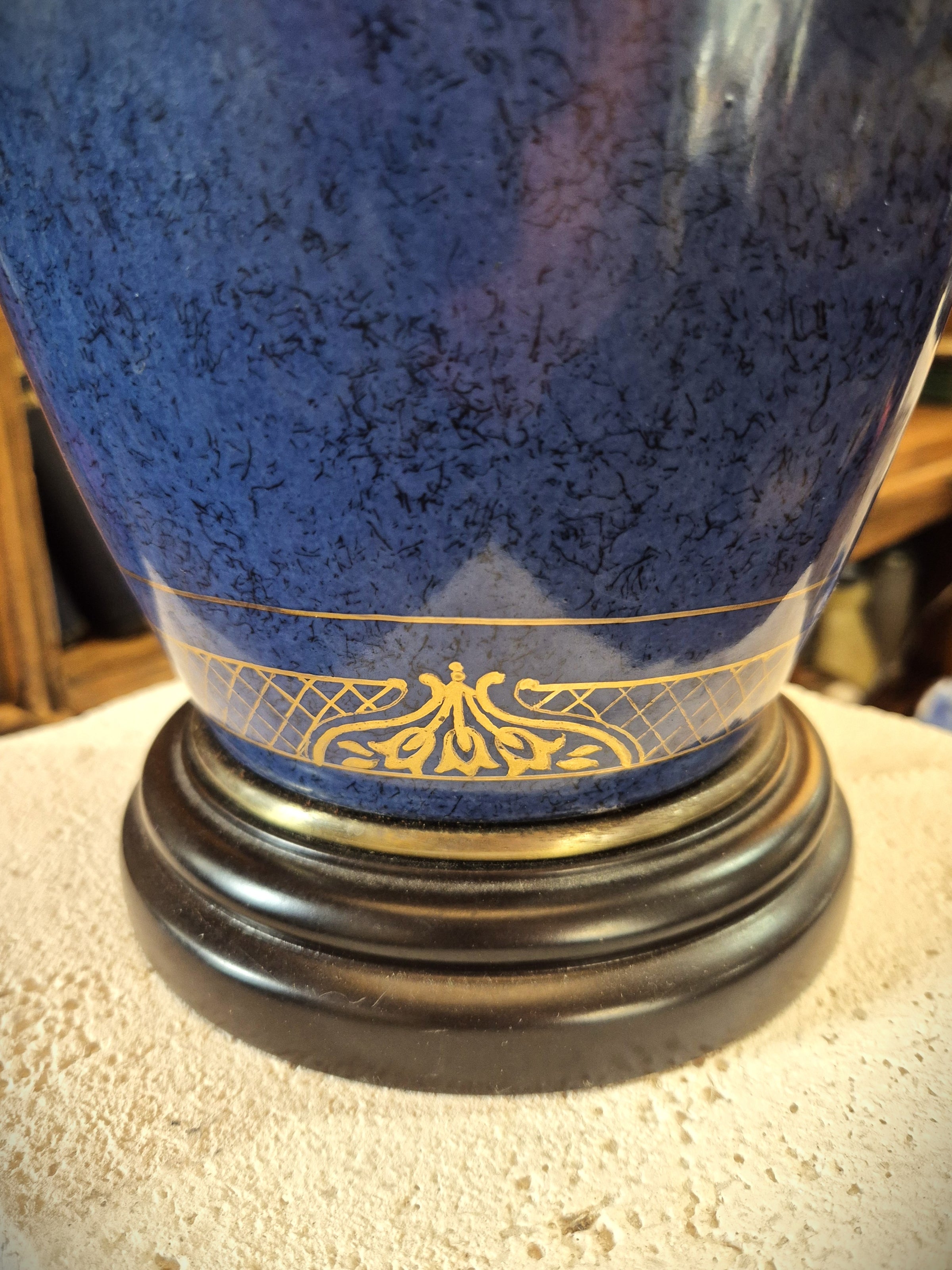 Pair of Chinese Blue & Brass Table Lamps