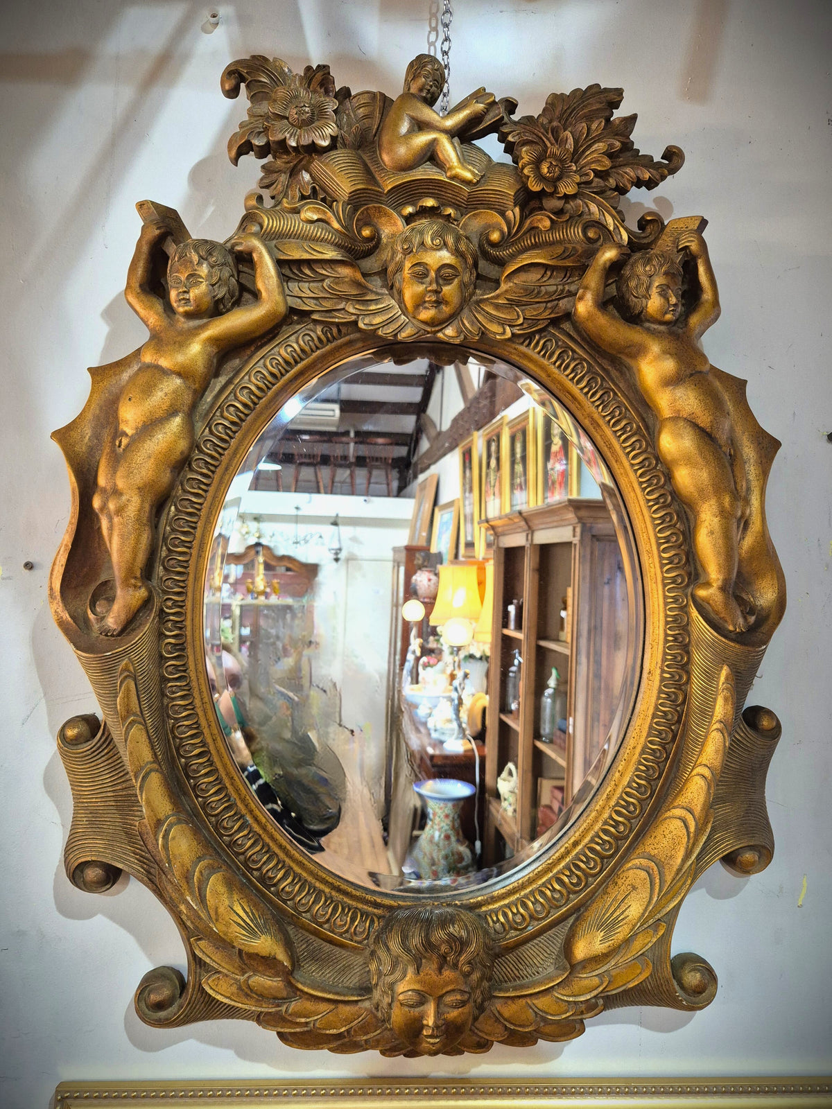 Reproduction Oval Gilt Mirror with cherubs