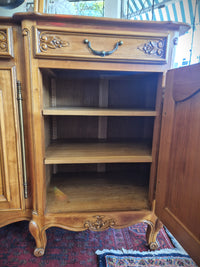 Vintage European Beech Reproduction Sideboard showing end cupboard open.