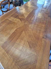 Vintage European Beech Reproduction Sideboard showing the parquet top.