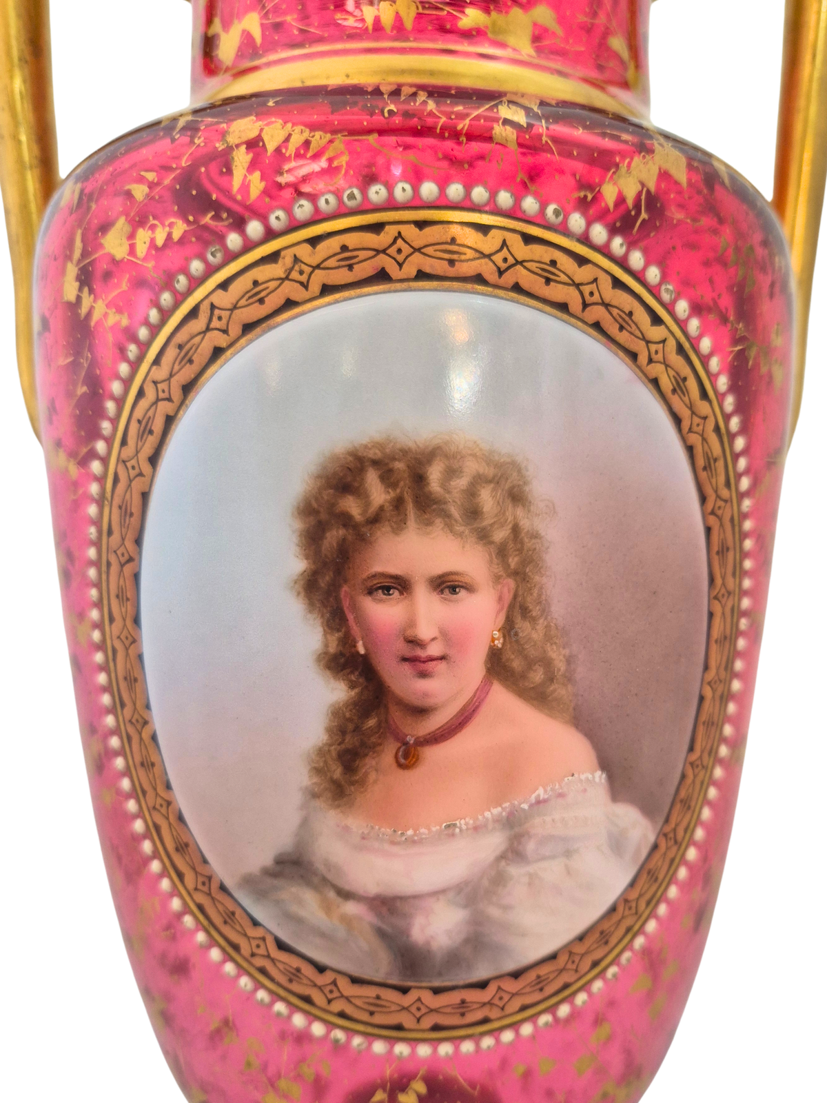 Victorian Ruby Glass Portrait Vase