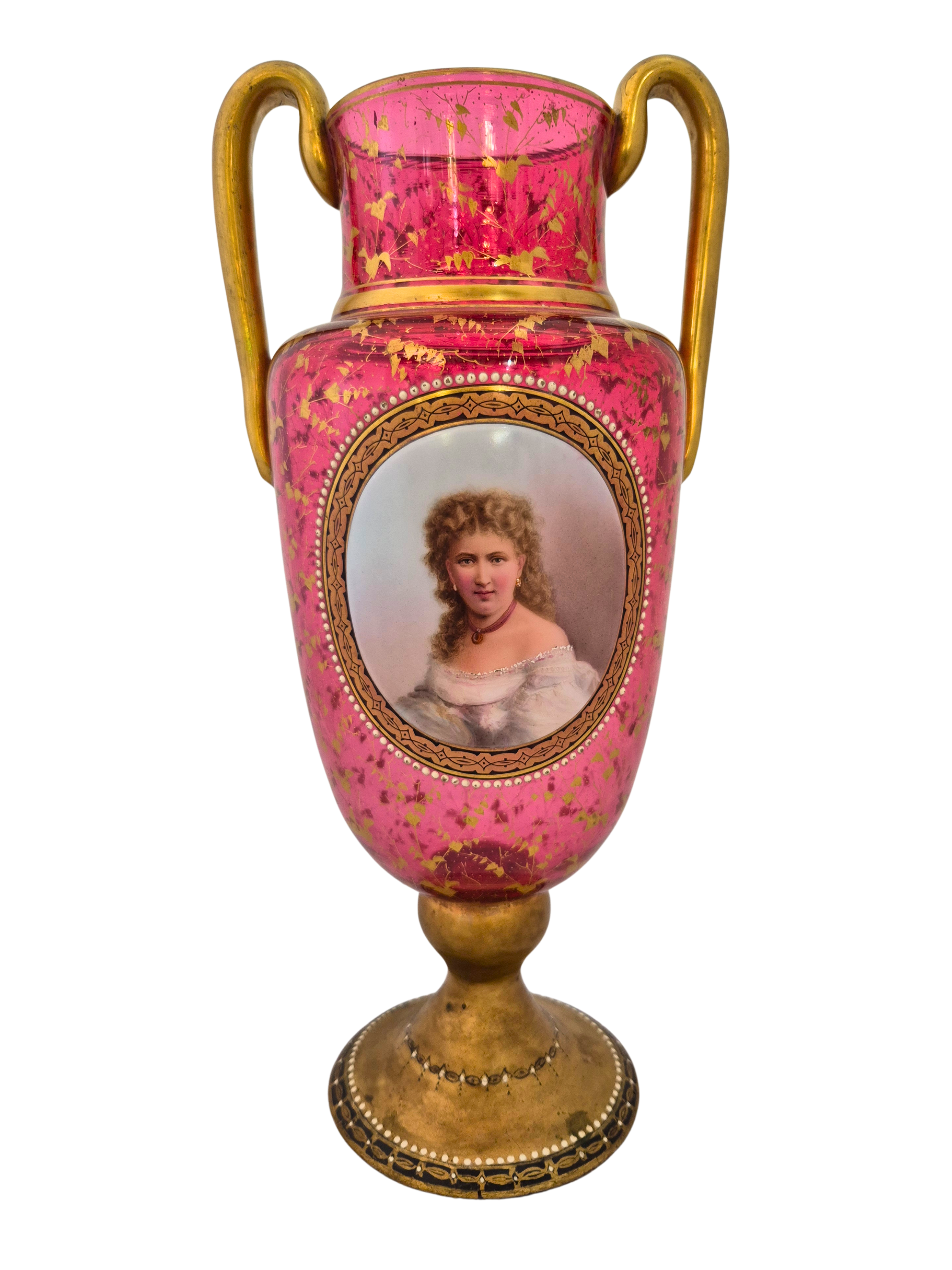 Victorian Ruby Glass Portrait Vase