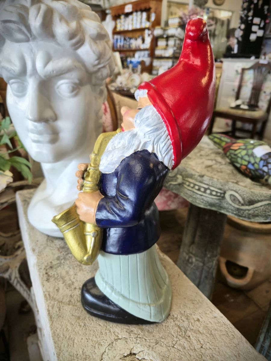 Saxophone playing garden gnome