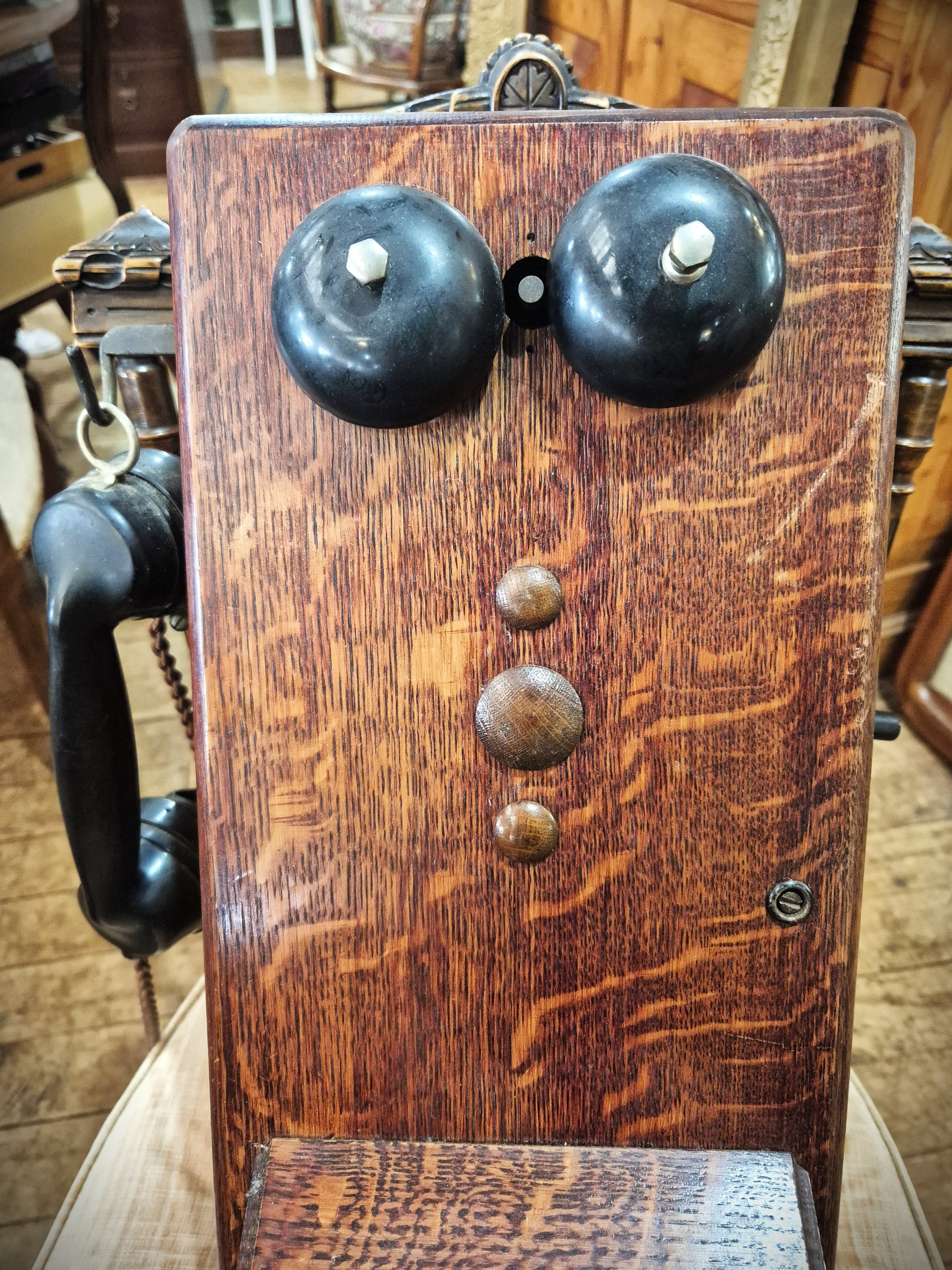 Oak Wall Telephone with Crank 