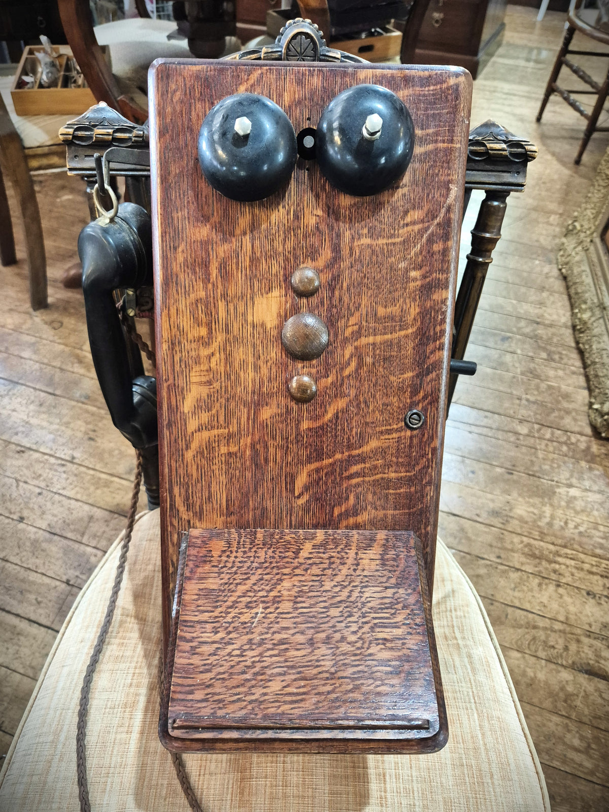 Oak Wall Telephone with Crank 