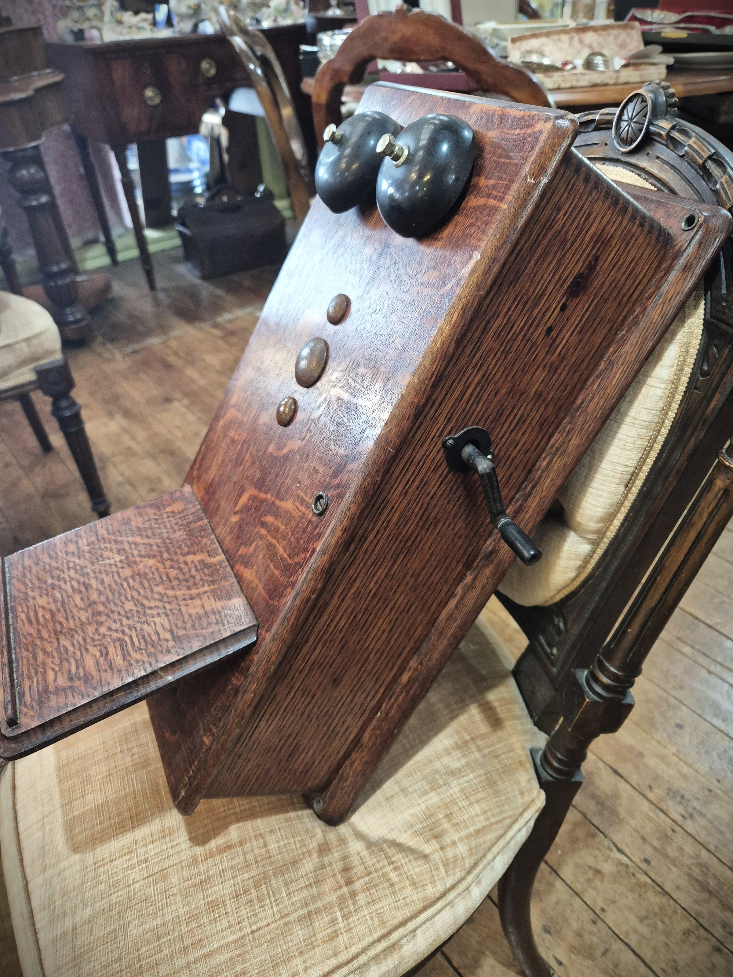 Oak Wall Telephone with Crank 