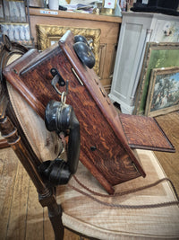 Oak Wall Telephone with Crank 